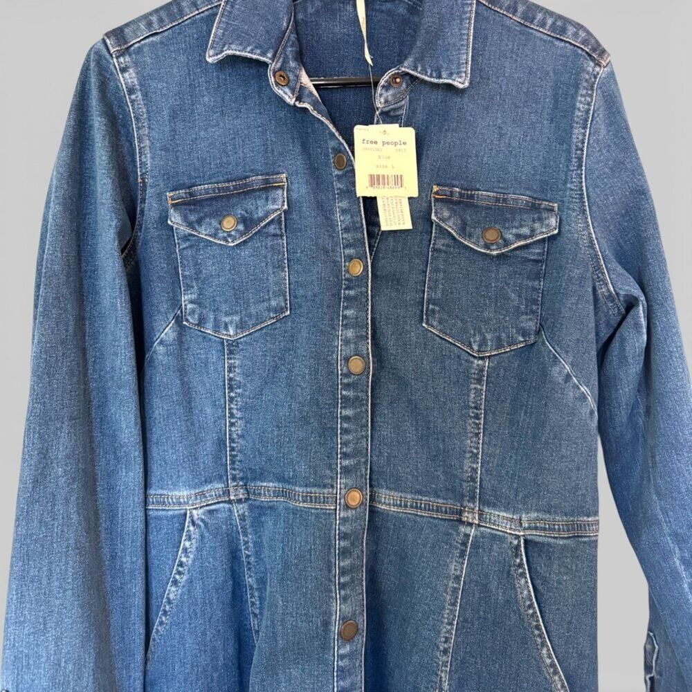 NWT Free People Dynomite Denim Dress Size Large Retro 1970's Western Boho - Picture 4 of 6